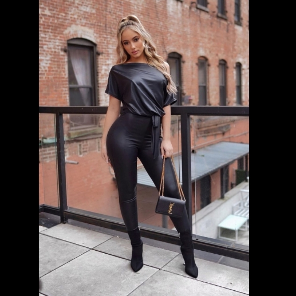 Want You PU Jumpsuite - Black